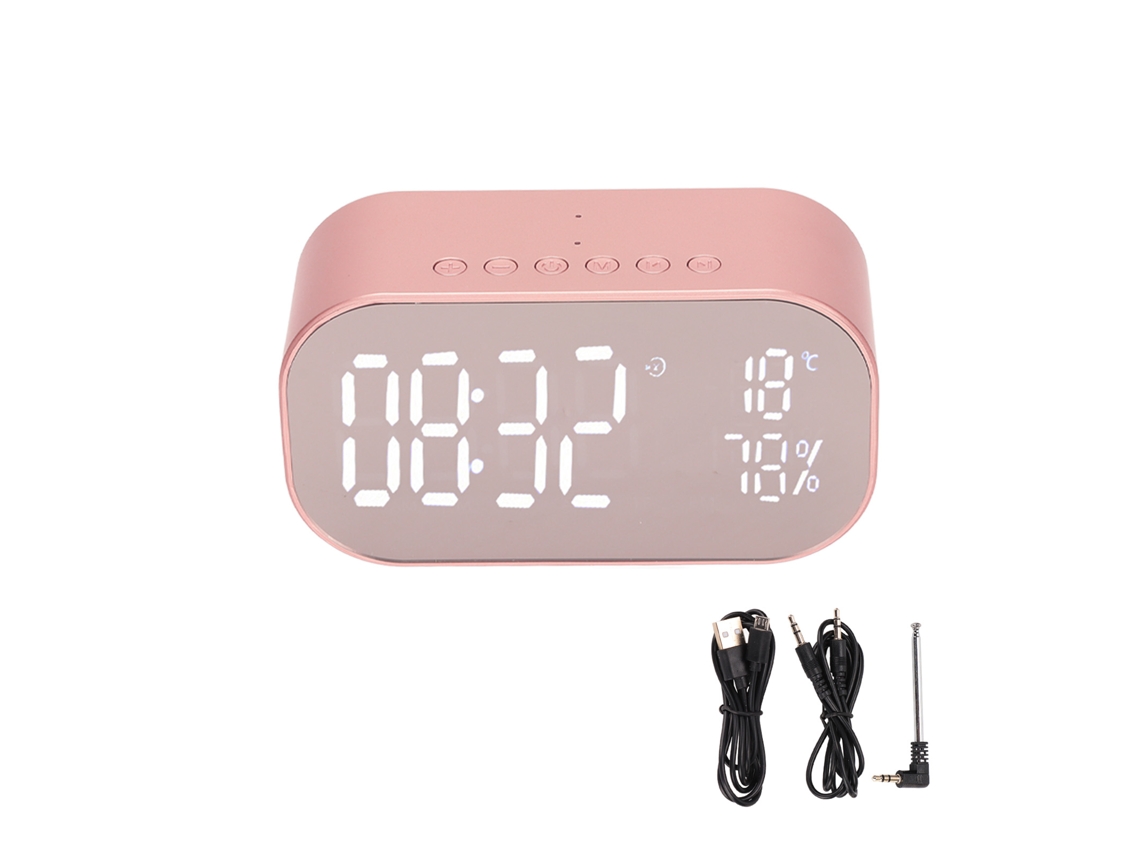 Radio Despertador Digital Con Altavoz Bluetooth, Radio Fm Y Diseño En Oro Rosa Para El Dormitorio.