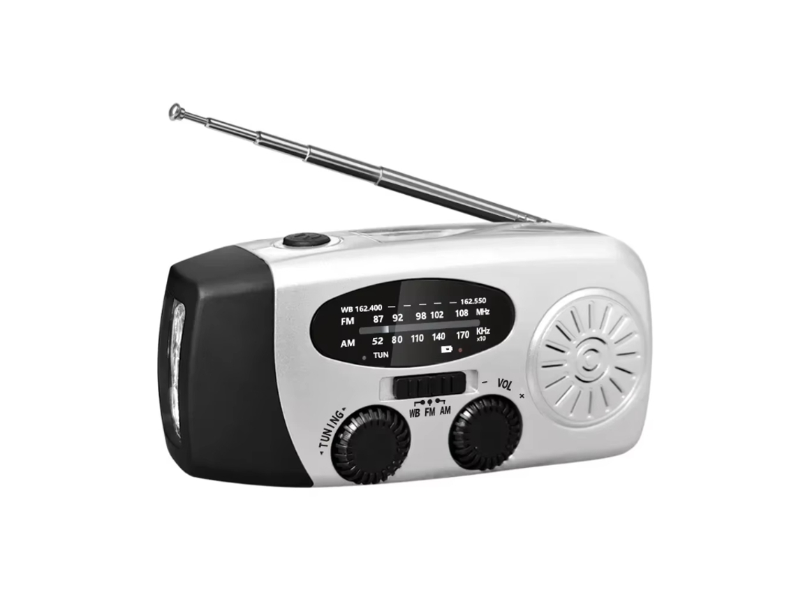 Radio Portátil De Emergencia Am Fm Noaa 2000mah 3 Modos De Carga Solar Usb Manivela Linterna Actualizado 4 Antenas 3 Led