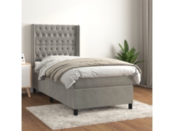 Cama Box Spring Con Colchón Terciopelo Gris Claro 90x190 Cm