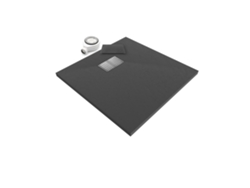 Plato De Ducha 90 X 90 Cm Boreal Negro Ral7021 Resina Smc Extraplano 26 Mm, Gripstone, Textura Pizarra, Válvula Y Rejilla En Inox, Moments Of Glass