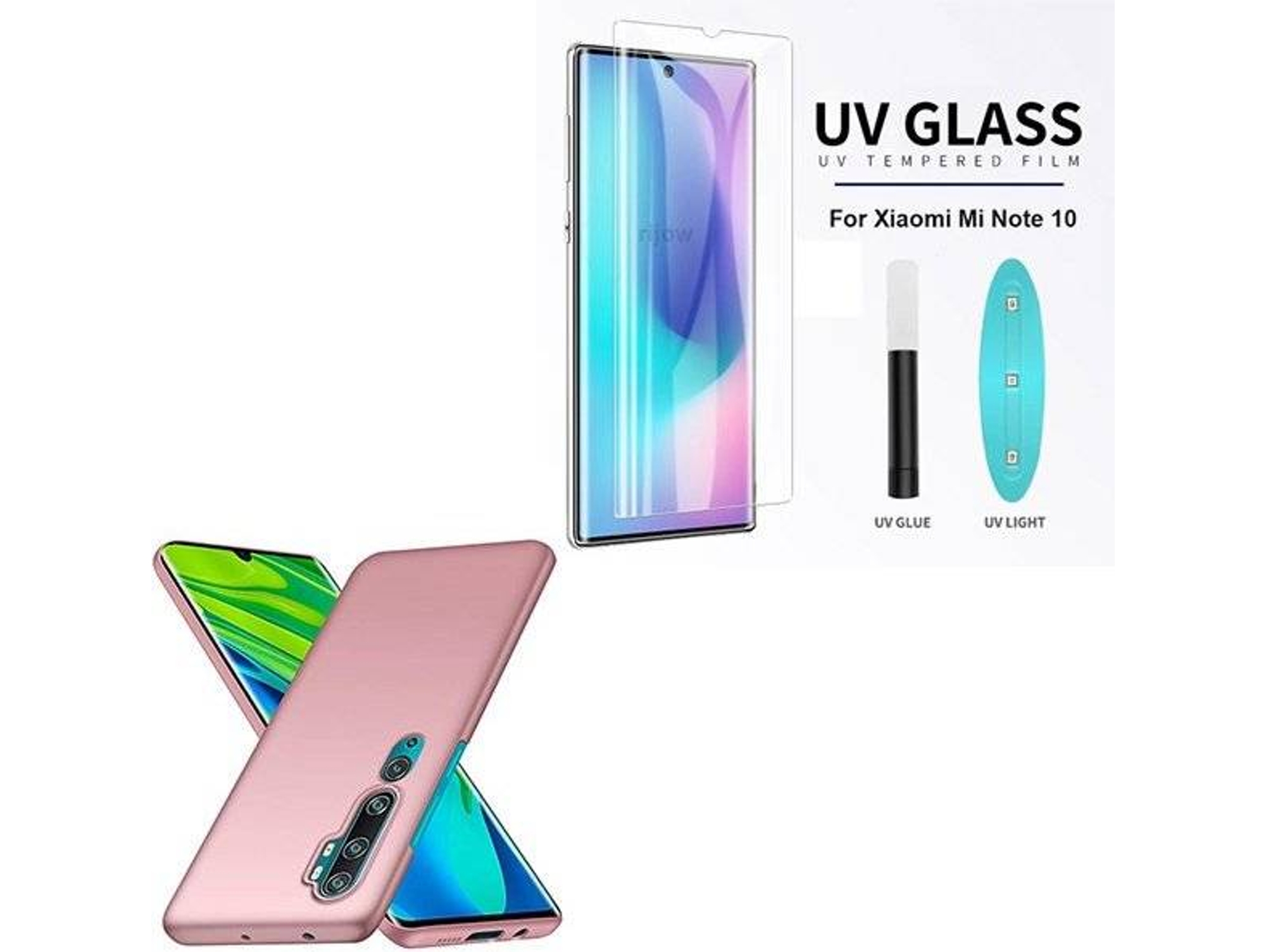Kit Carcasa, Protector de Vidrio Nano Curved UV y Soporte Magnético Auto Xiaomi Mi Note 10 Pro PHONOCARE SlimShield Rosa
