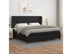 Cama Box Spring Con Colchón Cuero Sintético Negro 200x200 Cm