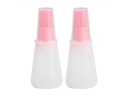 2 Botellas De Aceite De Silicona Con Pincel Para Cocina, Barbacoa Y Repostería, Antifugas, Color Rosa.