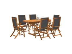 Juego de comedor de jardín de 7 piezas en acacia maciza y textilene, Dkd Home Decor