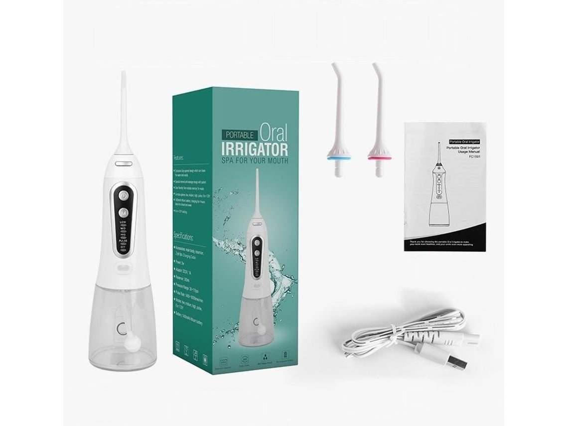 Irrigador bucal eléctrico portátil, raspador ultrasónico, limpieza de dientes bucales, blanco, 6 boquillas DIGITALLAB