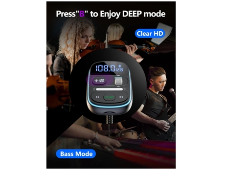 Transmisor Fm con Bluetooth Pd, adaptador Bluetooth para coche de 30W con cargador rápido Qc3.0, receptor de Radio inalámbrico Hi-Fi para bajos y m...