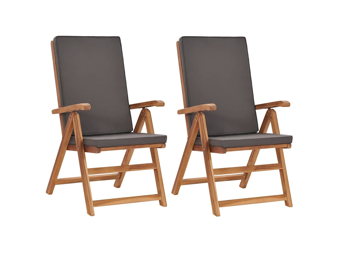 Sillas de jardín reclinables DKD Home Decor de 2 piezas con cojines, teca maciza, gris