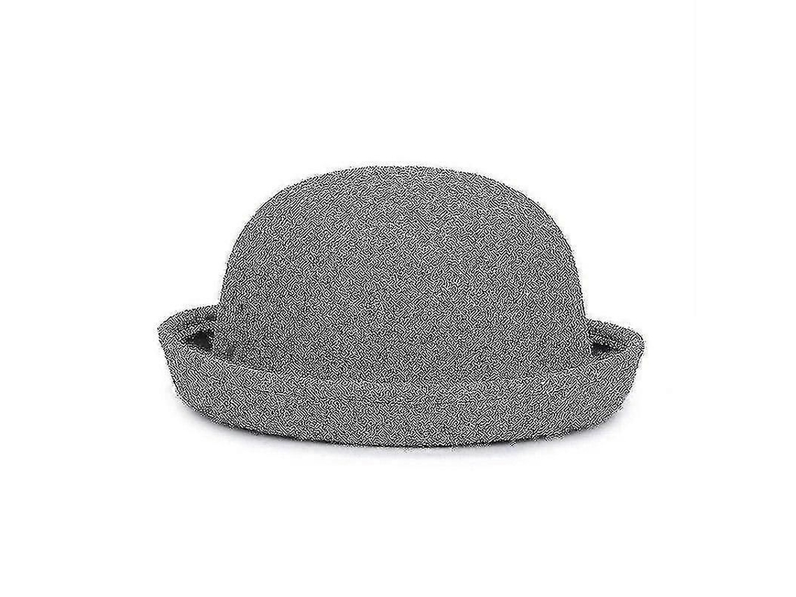 Sombrero Bombín De Fieltro De Lana Moderno Para Mujer, Color Liso, 57 Cm, Gris Cáñamo.