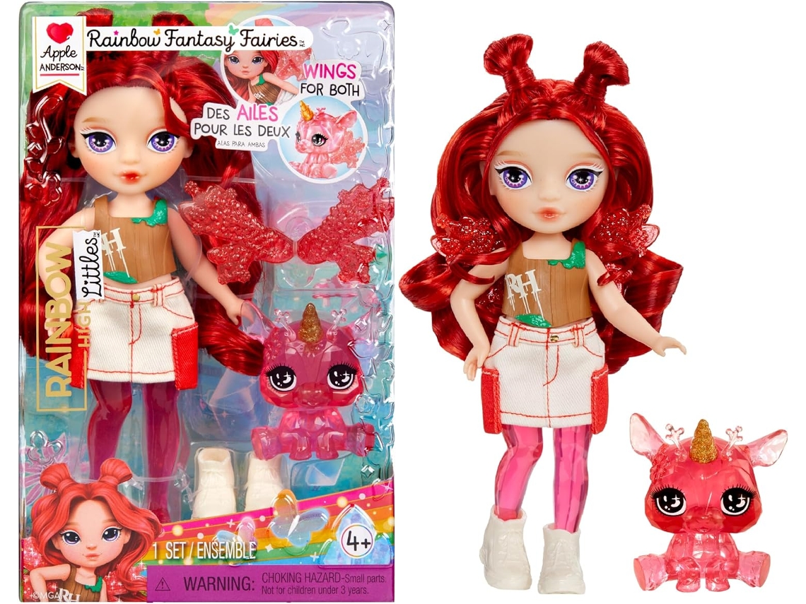 Rainbow High Littles Rainbow Fantasy Fairies Pet - Apple, Red - Pequeña Muñeca Posable De 14 Cm Y Mascota Ciervo De Fantasía Con Alas De Hada