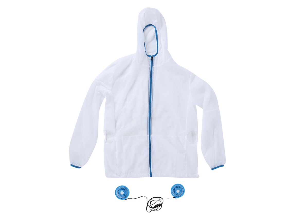 Camiseta blanca de protección solar con ventilador de 7,4 V, talla L