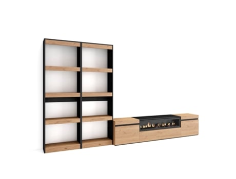 Muebles de Salón para TV 320x186x35cm Para TV hasta 80 Chimenea eléctrica Roble y negro