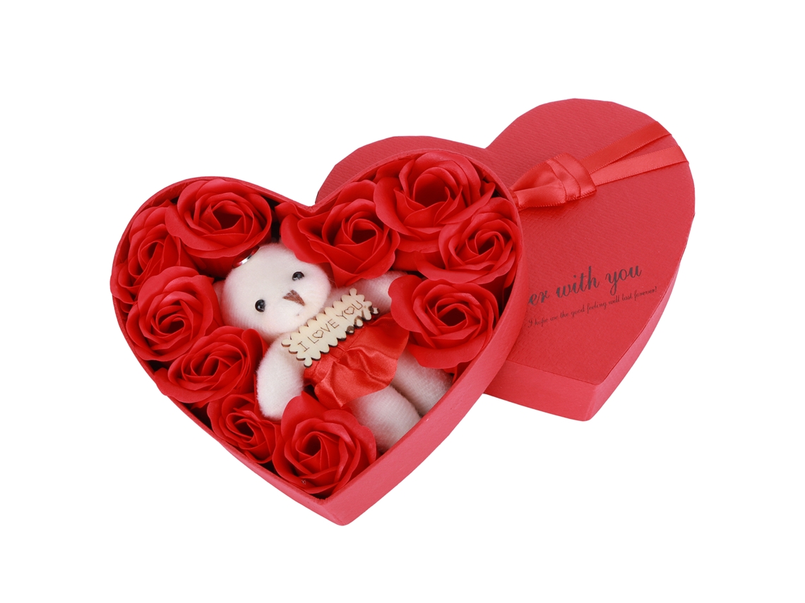 Caja de regalo con forma de oso de rosas artificiales para Navidad y San Valentín.