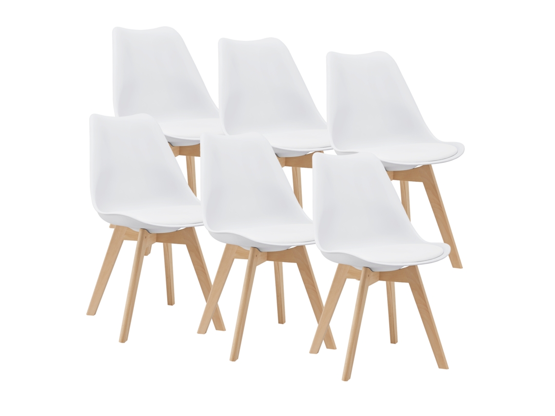 Juego de 6 sillas de comedor Fläten [EN.CASA] estilo escandinavo 82x49x54cm cuero sintético - Blanco