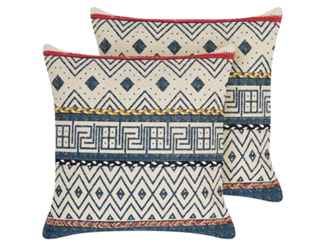 Conjunto de 2 Almohadas BELIANI Souk (Algodón - Azul - 50 x 50 x 15)