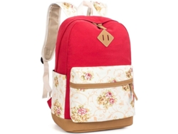 2026-mochila Escolar Floral Para Niñas Con Diseño De Lona Y Cuero Pu, Ideal Para Colegio Y Viajes Rojo