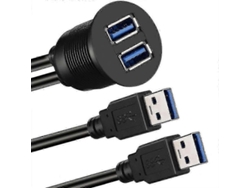 Cable De Extensión Para Panel Empotrado Con 2 Puertos Usb 3.0 Para Coche, Barco Y Motocicleta, 1 M, Material Pvc+metal, Negro.