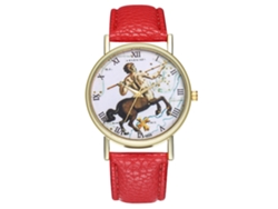 Reloj De Cuarzo Con Correa De Piel Sintética Y Esfera Sagitario (rojo)