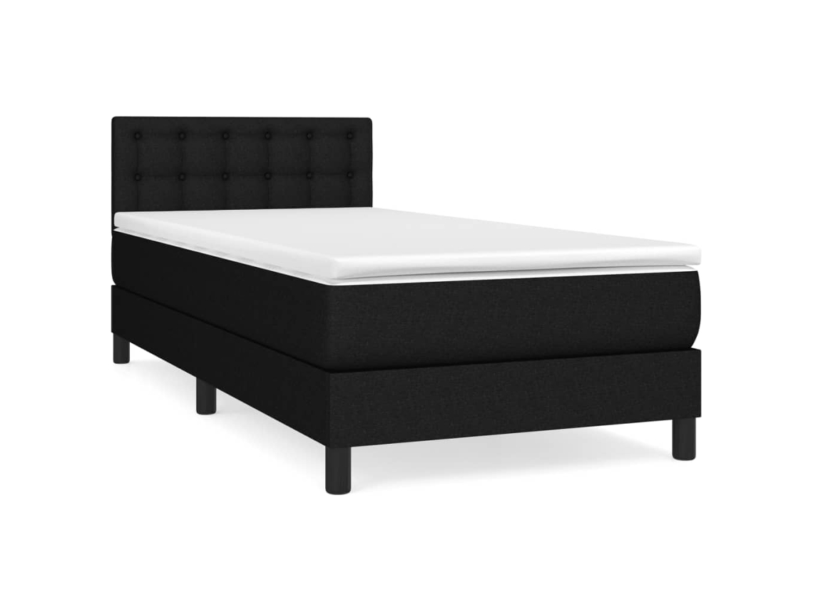 Cama con colchón de muelles y cabecero de tela negra (90x190 cm)