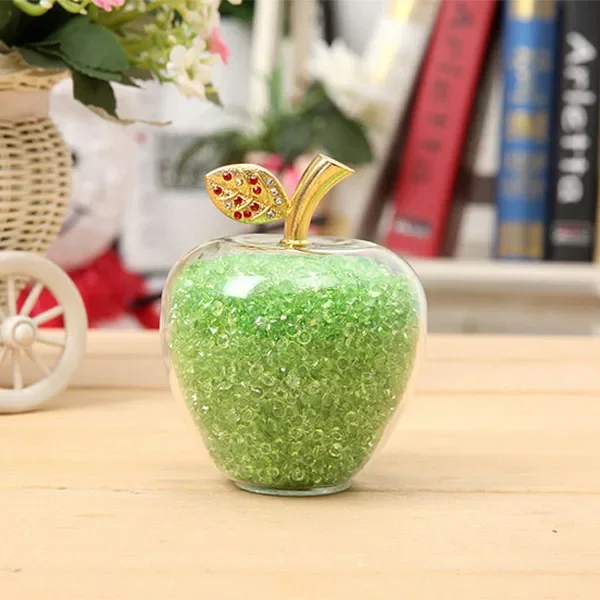 Adorno de manzana de cristal, incrustado con diamantes, hecho a mano por MDUG (verde, 8 cm)