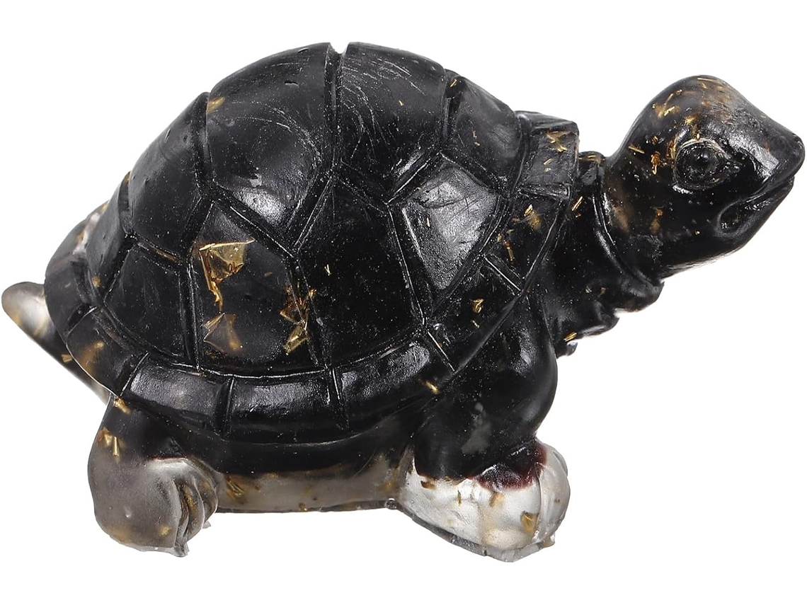 Figura Decorativa Tortuga Cristal Adorno Resina Negra Plana Decoración Mesas Eventos Especiales Feng Shui Base