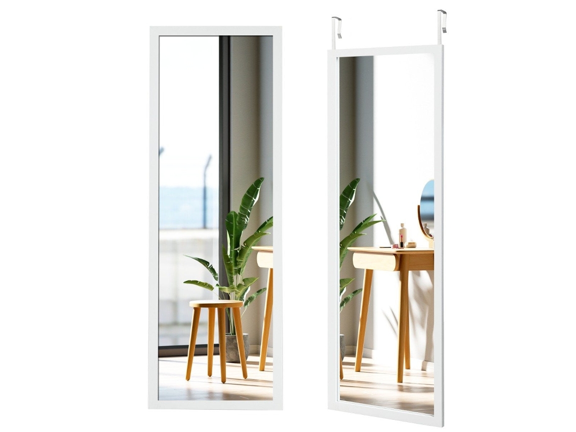 Espejo de pared de cuerpo entero con ganchos ajustables, 37x2x120 cm, blanco.