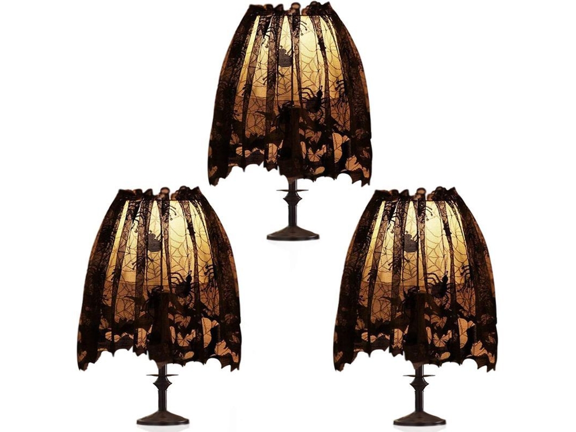 3pcs Funda De Lámpara De Halloween Con Encaje Negro Telaraña Araña Para Decoración Interior Fiesta Navideña