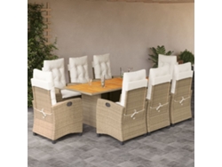 Juego de comedor de jardín de 9 piezas con cojines de mimbre beige de DKD Home Decor