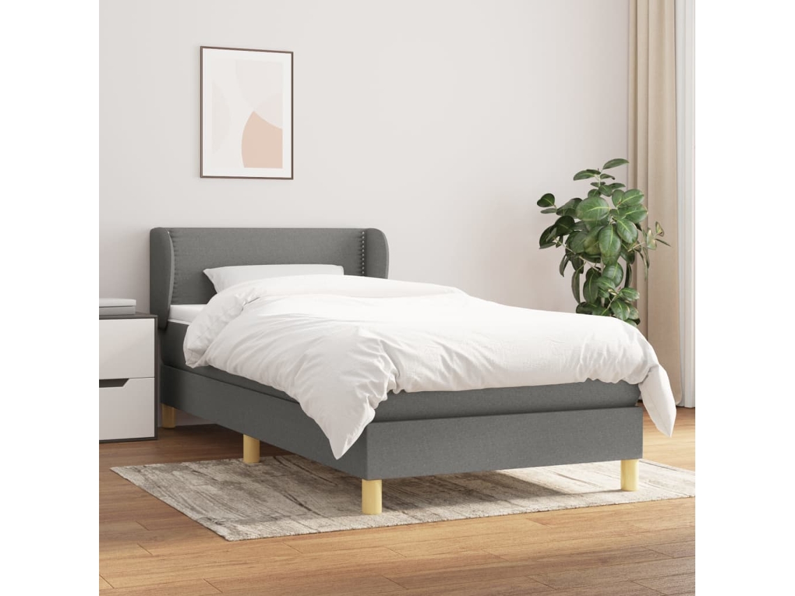 Cama Box Spring Con Colchón Tela Gris Oscuro 90x200 Cm