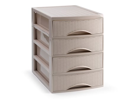 PLASTIC FORTE Cajonera de Postre Rattan 4 Cajones de Plástico. Marrón
