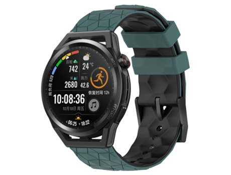 Correa de reloj inteligente para Huawei Watch GT Runner 22 mm Patrón de fútbol Correa de reloj de silicona de dos colores (verde oliva + negro)
