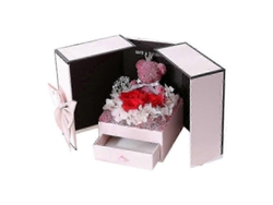 Caja de regalo rosa 2025 con doble puerta para San Valentín, joyero con flores y oso, caja de regalo con flores Hengjian