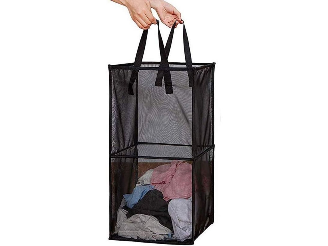 Cesto De Ropa Plegable De Malla Con Asas Y Dos Niveles - Negro