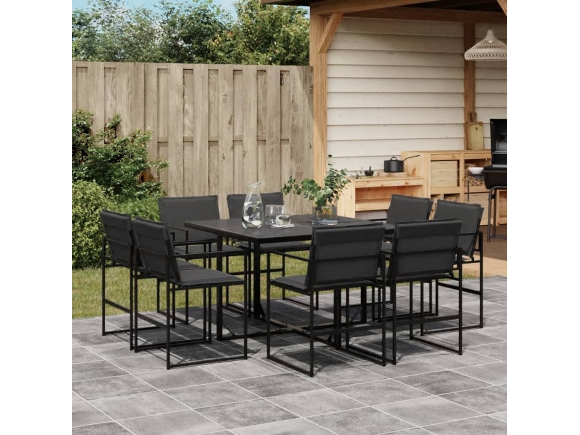 Conjunto de comedor de jardín de 9 piezas con cojines de textilene negros de DKD Home Decor