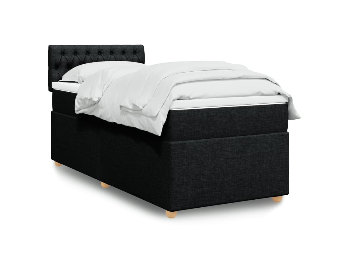 Cama Box Spring Con Colchón Tela Negro 100x200 Cm