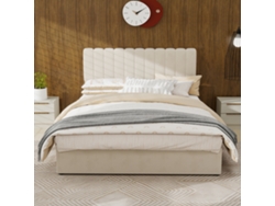 Cama Tapizada De 140x200 Cm Con Cabecero Hidráulico Suave Color Beige.