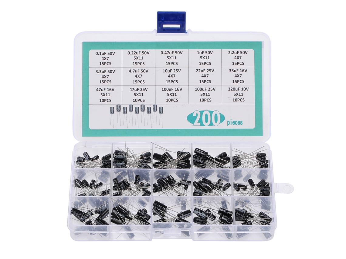 Yncm2026-kit De 200 Piezas De Condensadores Electrolíticos 15 Valores Con Caja