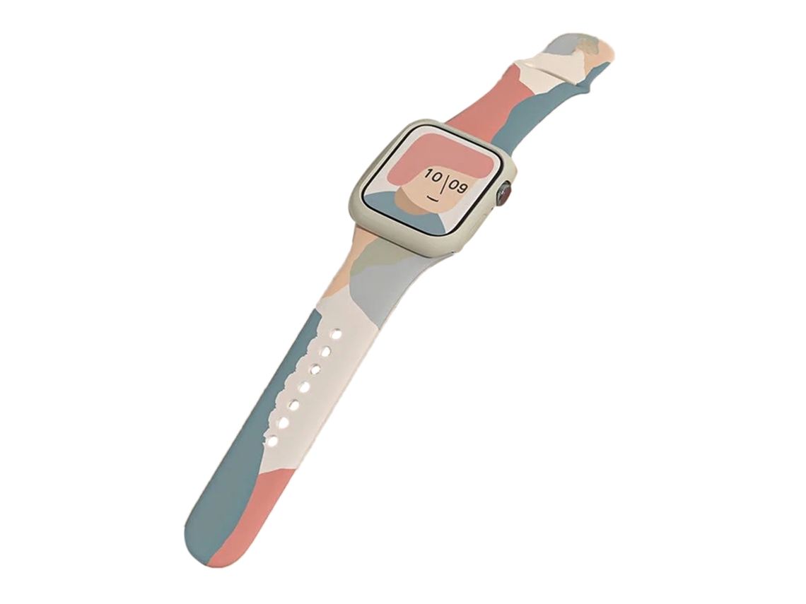 Correa de silicona con estampado colorido para Apple Watch 6/7 (42/44/45 mm), color naranja y marrón oscuro.