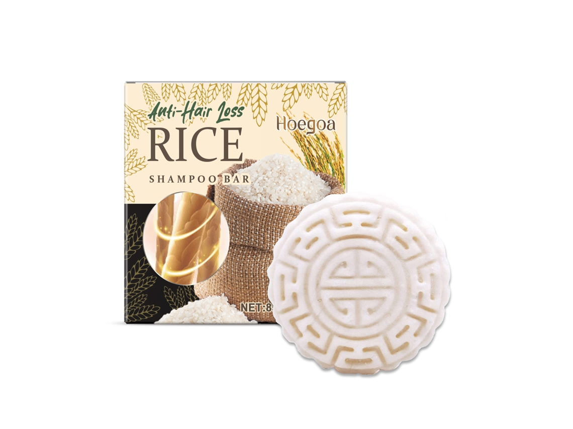 Pastilla de champú de arroz para combatir la caída del cabello