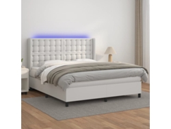 Cama Box Spring Colchón Y Led Cuero Sintético Blanco 160x200 Cm