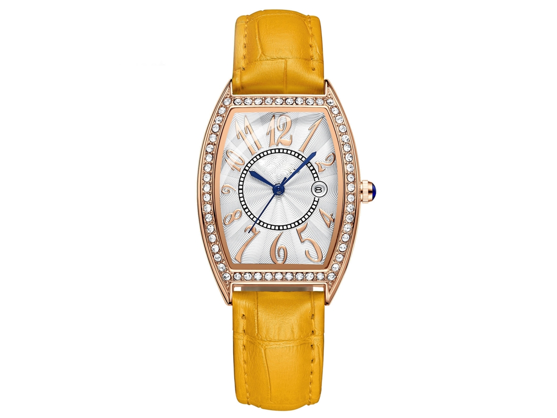 Reloj De Mujer Con Diamantes De Imitación, Elegante Aleación, Reloj De Cuarzo Resistente Al Agua, Regalo De Cumpleaños, Naranja.