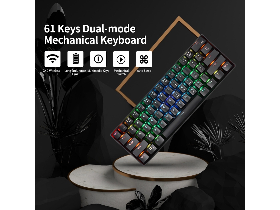 Teclado Mecánico Para Juegos De 61 Teclas, Modo Dual Cableado 2.4g Inalámbrico, Interruptores Rojos Rgb