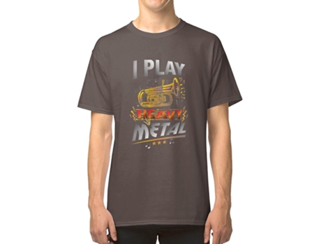 Camiseta ROCKINSTONE I Play Heavy Metal Tuba Funny Quote Pun Horn Algodón para Hombre (L - Negro)