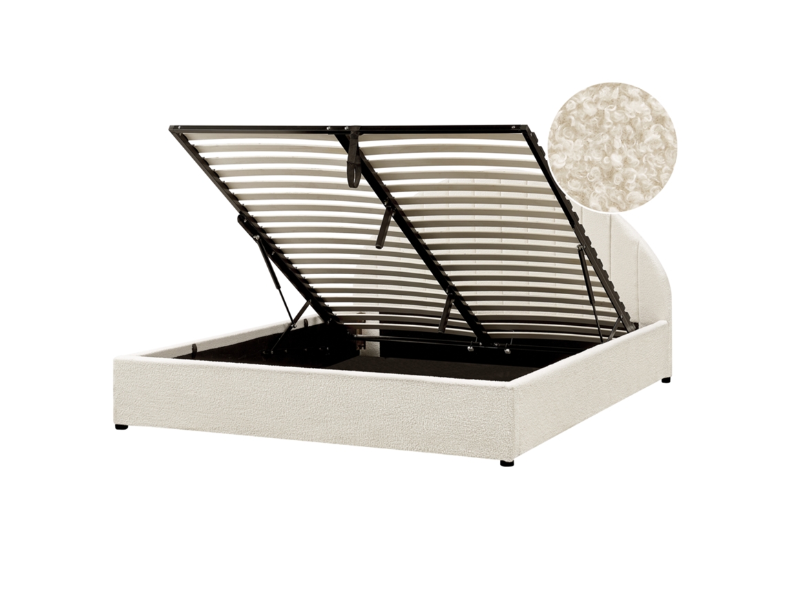 Cama de Matrimonio Chadenet Bouclé BELIANI Bouclé Blanco (171x215x102)