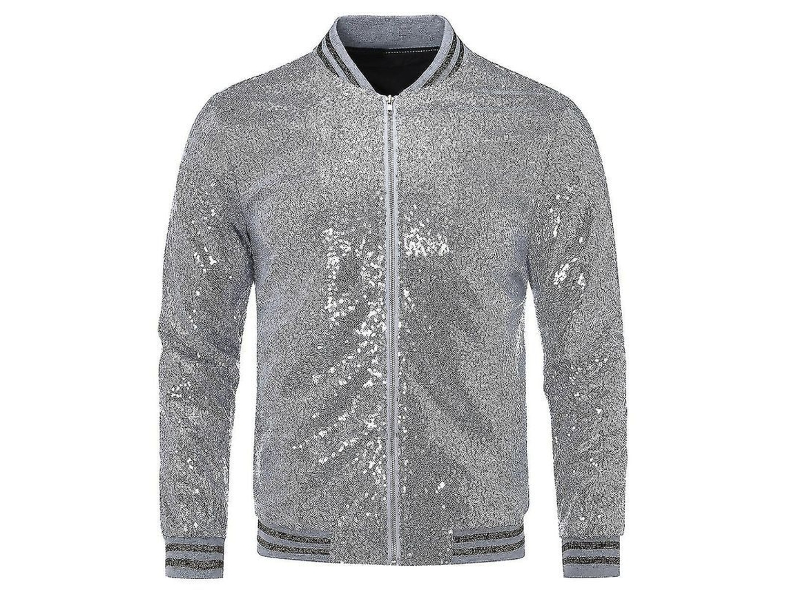 Chaqueta bomber informal de lentejuelas para hombre con cremallera, ideal para fiestas en 2026.