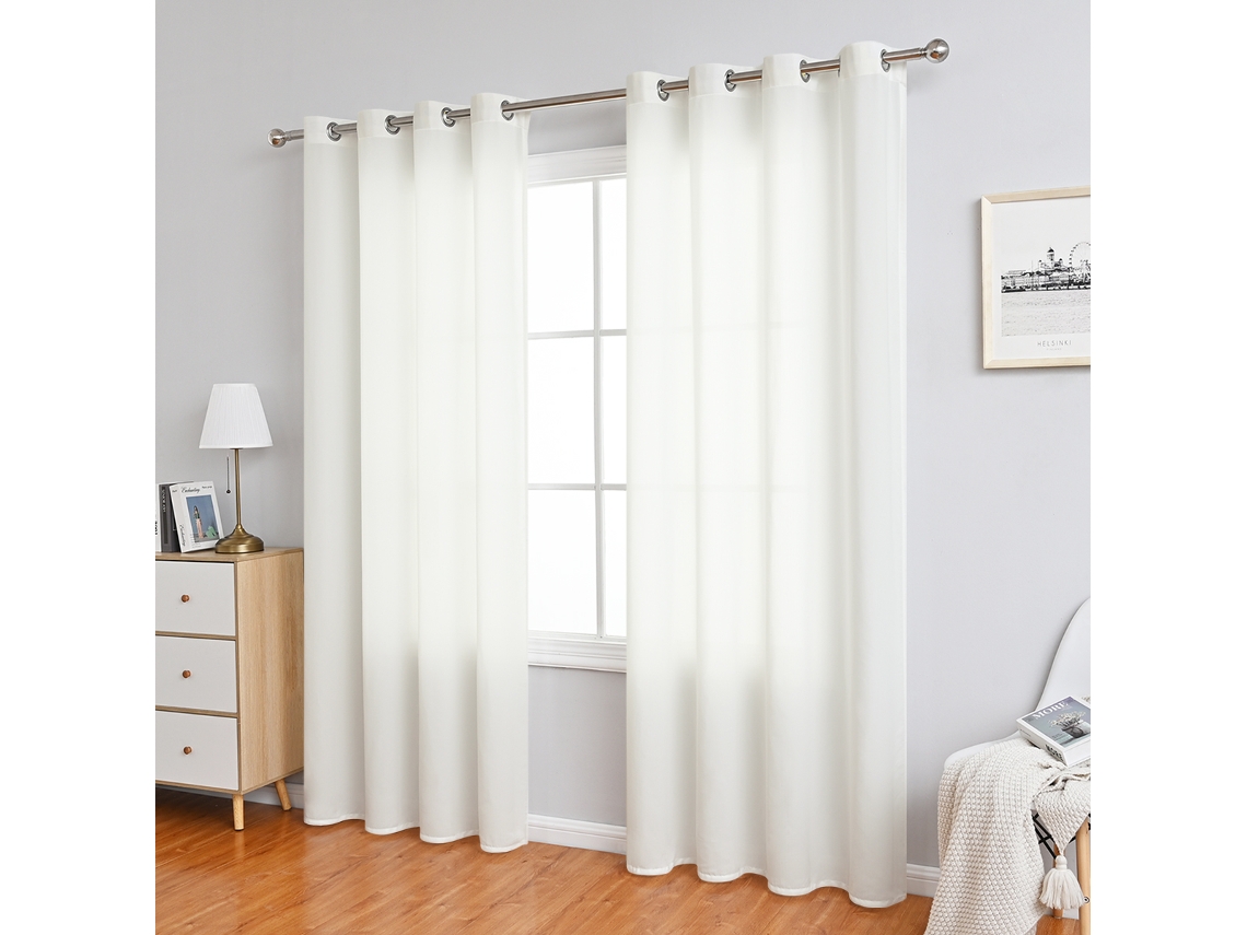 Juego de cortinas opacas translúcidas de 2 piezas con protección de privacidad y barras para cortinas.