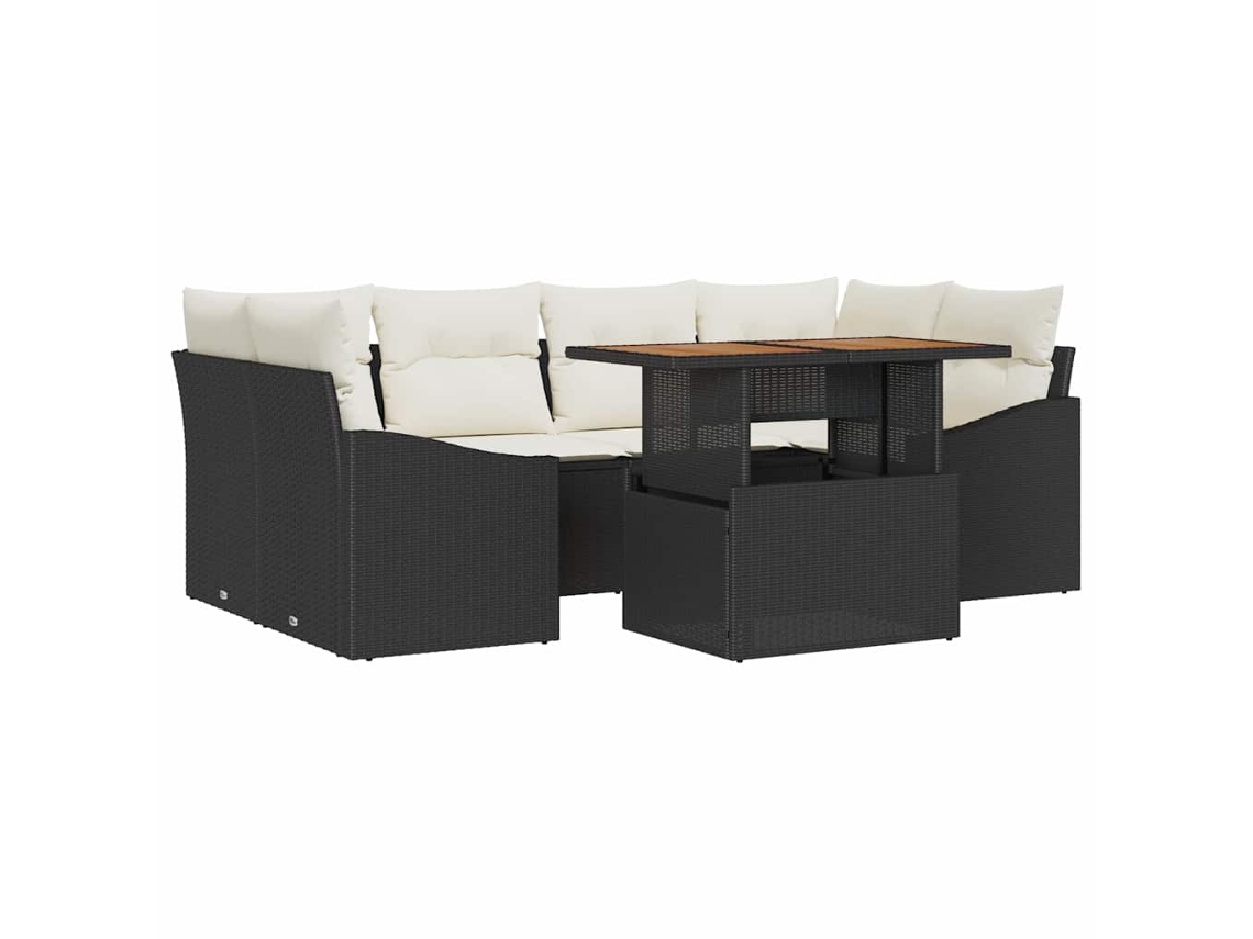 Maison Exclusive - Juego de comedor de jardín con cojines, 7 piezas, negro y crema