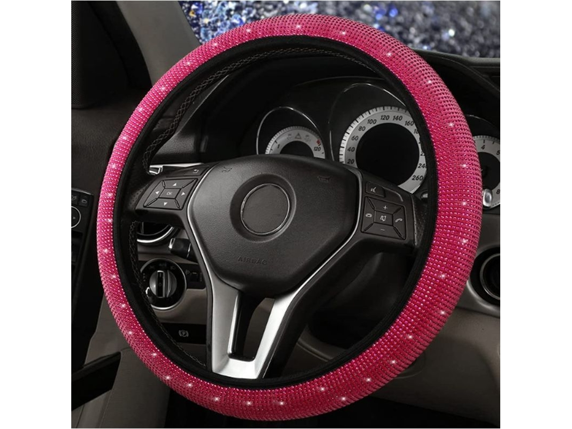 Cubre Volante De Carro Antideslizante Con Piedras De Cristal Decorativas, Elástico Y Protector, Diámetro 38cm