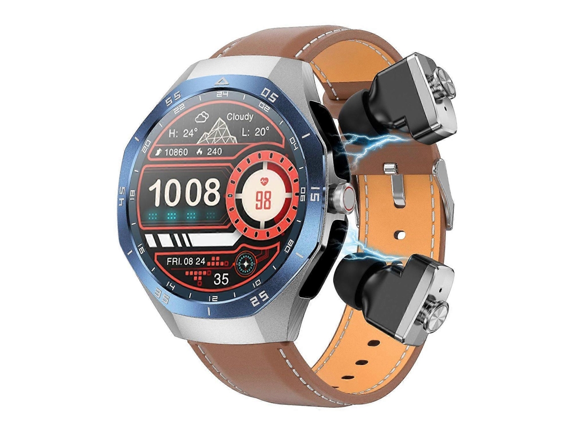 Reloj inteligente F38 con auriculares Bluetooth y cubierta de cuero.