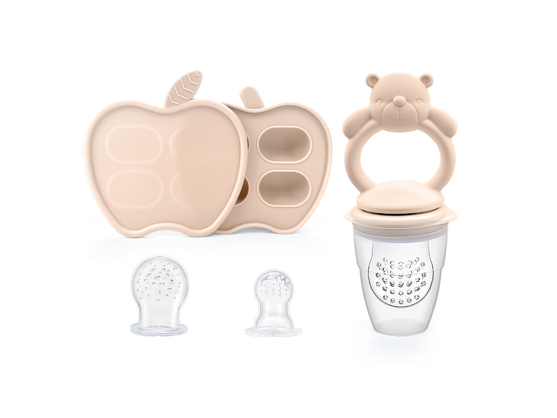 Alimentador Frutas Bebé Chrui 6+ Meses Con Molde Hielo Solo Oso Alivio Encías (beige)