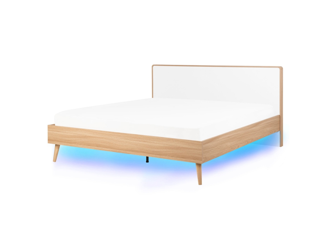 Cama LED madera clara/blanco 160 x 200 cm SERRIS